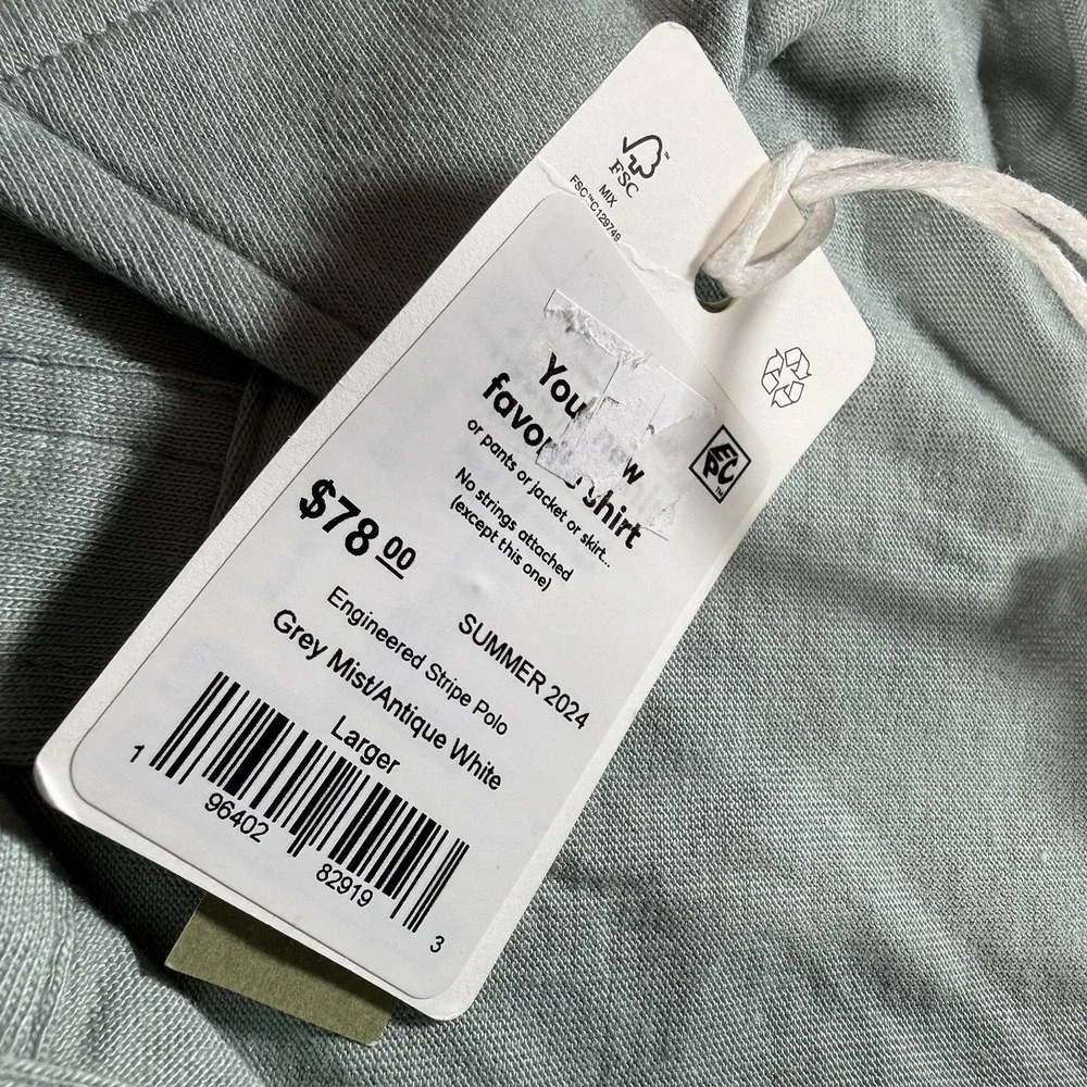 Marine Layer Polo Shirt Striped Grey Mist Short Sleeve Mens L/XL New - Picture 4 of 10